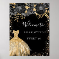 Sweet 16 Schwarz Gold Kleid Blumenempfang