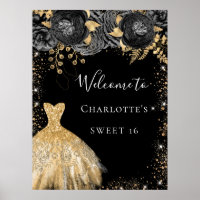 Sweet 16 Schwarz Gold Kleid Blumenempfang