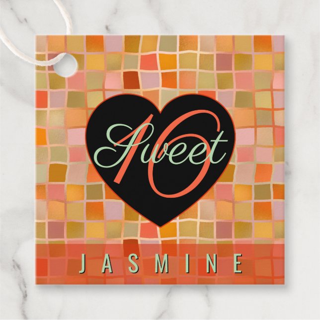 Sweet 16 Schwarz Herz Teeny Geschenkanhänger (Vorderseite)