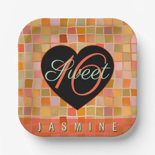 Sweet 16 Schwarz Herz Teeny Pappteller (Vorderseite)