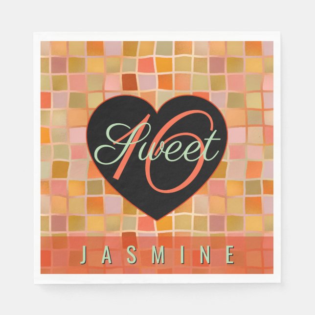 Sweet 16 Schwarz Herz Teeny Serviette (Vorderseite)