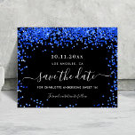 Sweet 16 schwarz königsblau Save the Date Flyer<br><div class="desc">Bitte beachten Sie, dass dies Save the Date auf Flyer Papier und sehr dünn ist. Umschläge sind nicht enthalten. Für eine dickere Save the Date Karte (das gleiche Design) besuchen Sie bitte unseren Shop. Ein schwarzer Hintergrund mit königsblauen Konfetti. Personalisieren und fügen Sie Datum und Name/Alter hinzu. Der Text: Save...</div>