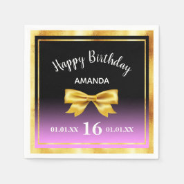Sweet 16 schwarz, lila, rosa, goldfarbener Bogen Serviette