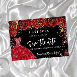 Sweet 16 Schwarz-Rot-Kleid Save the Date