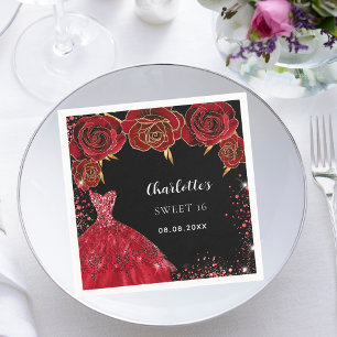 Sweet 16 schwarz rote Blume Serviette