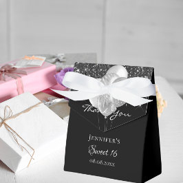 Sweet 16 Schwarz-Silber-Glitzer-Ballons Vielen Dan Geschenkschachtel