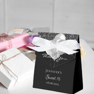 Sweet 16 Schwarz-Silber-Glitzer-Ballons Vielen Dan Geschenkschachtel
