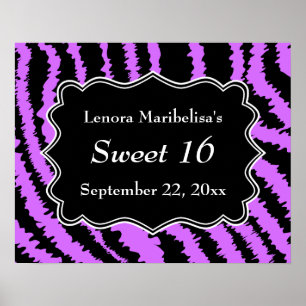 Sweet 16 Schwarz und Lila Zebra Muster Poster