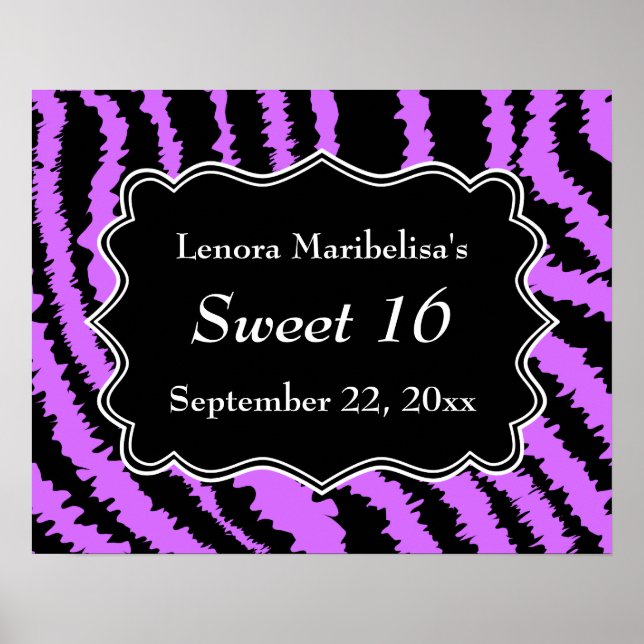 Sweet 16 Schwarz und Lila Zebra Muster Poster (Vorne)