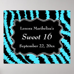 Sweet 16 Schwarz und Türkis Zebra Muster Poster