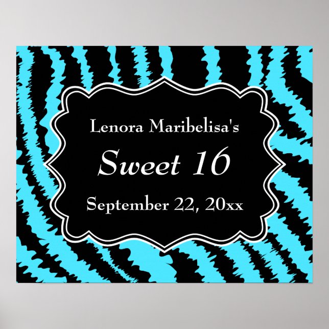 Sweet 16 Schwarz und Türkis Zebra Muster Poster (Vorne)