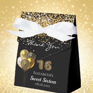 Sweet 16 schwarze Goldleopardruckballons Geschenkschachtel