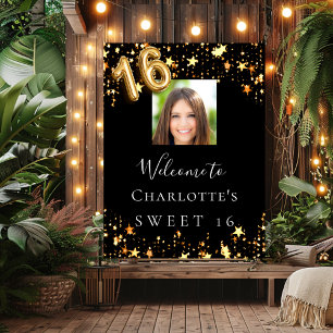 Sweet 16 schwarze Goldstars Foto willkommen Poster