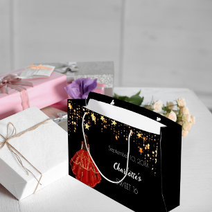 Sweet 16 schwarze rote goldene Sterne kleiden tiar Große Geschenktüte