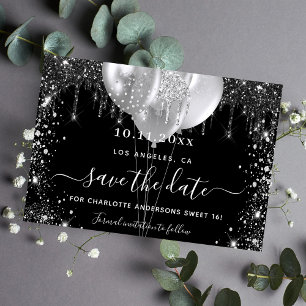 Sweet 16 schwarze Silberballons Save The Date