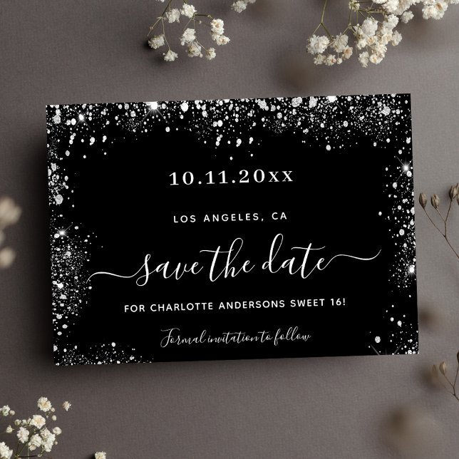 Sweet 16 schwarzer Glitzer Save the Date (Von Creator hochgeladen)