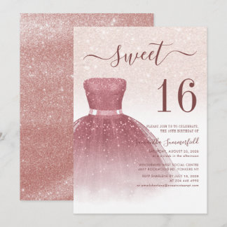 Sweet 16 Script Rose Gold Glitzer Geburtstag Einladung