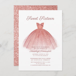 Sweet 16 Script Rose Gold Moderner Dress Glitzer Einladung