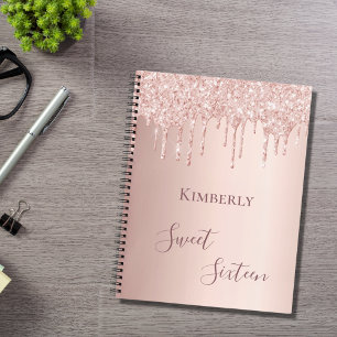 Sweet 16. sechzehn 16 Geburtstag Rose Gold Glitzer Notizbuch