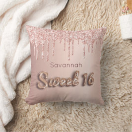 Sweet 16. sechzehn 16 Rose Gold Glitzer Monogramm Kissen