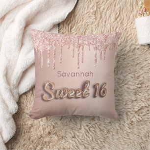 Sweet 16. sechzehn 16 Rose Gold Glitzer Monogramm Kissen