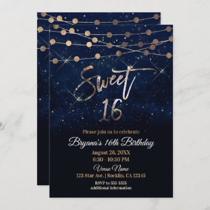 Sweet 16 Sechzehn blaue und goldene Sparkle-Lichte Einladung