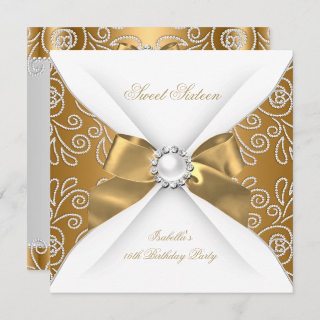 Sweet 16 Sechzehn Bronze Gold Imitate Diamond Part Einladung (Vorne/Hinten)