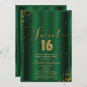 SWEET 16 Sechzehn Emerald & Gold Confetti Ecken Einladung