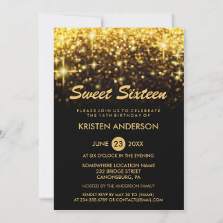 Sweet 16 Sechzehn Geburtstag Gold Glitzer Glitzern Einladung