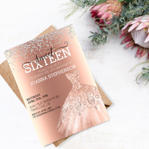 Sweet 16 Sechzehn Geburtstagsparty Dress Diamonds Einladung