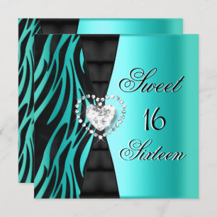 Sweet 16 Sechzehn Geburtstagsparty Zebra Aquamarin Einladung