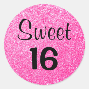 Sweet 16 Sechzehn Glitzer Glitzern Runder Aufkleber