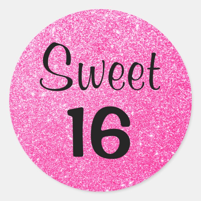 Sweet 16 Sechzehn Glitzer Glitzern Runder Aufkleber (Vorderseite)