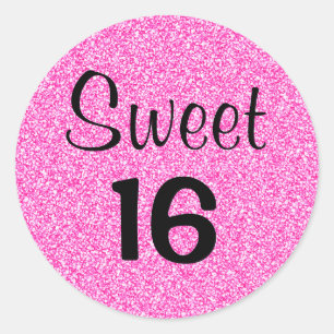 Sweet 16 Sechzehn Glitzer Glitzern Runder Aufkleber