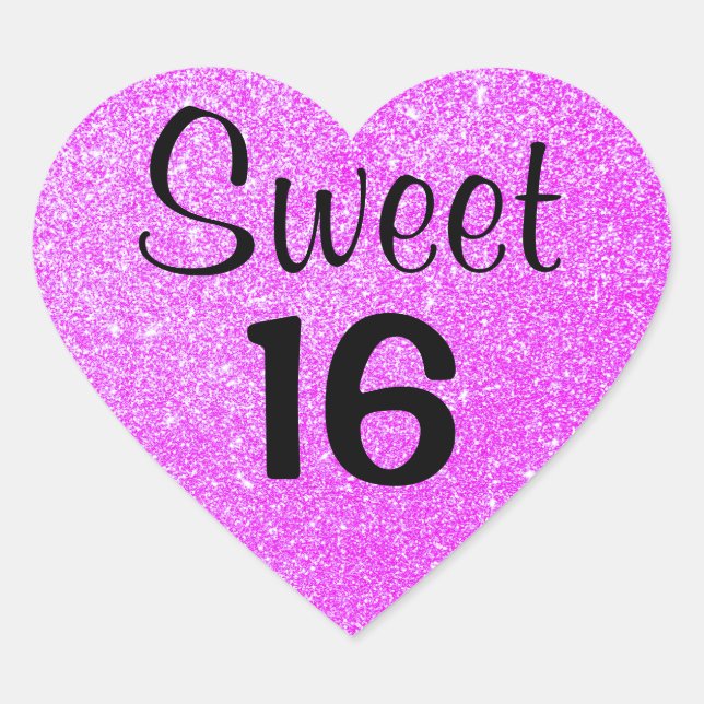 Sweet 16 Sechzehn Glitzern aus schwarzem und Lila  Herz-Aufkleber (Vorderseite)