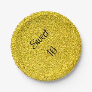 Sweet 16 Sechzehn Gold Glitzer Geburtstagsparty Pappteller