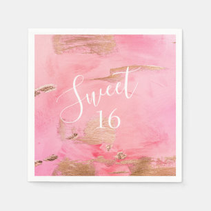 Sweet 16 Sechzehn Gold Pink Abstrakt Wasserfarbe Serviette