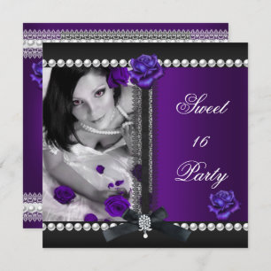 Sweet 16 Sechzehn Lila Rose Schwarze Perle Einladung