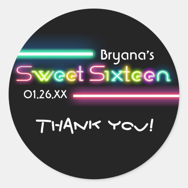 SWEET 16 Sechzehn Neon Glow Black Party Sticker (Vorderseite)