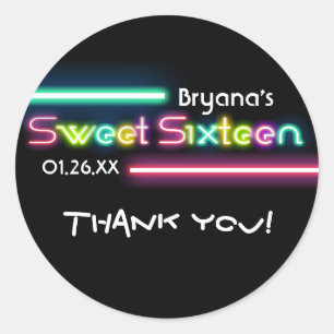 SWEET 16 Sechzehn Neon Glow Black Party Sticker