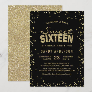 Sweet 16 Sechzehn Party Trendy Gold Glitzer Dots Einladung