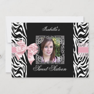 Sweet 16 Sechzehn Pink Schwarz-weiß Zebra Einladung