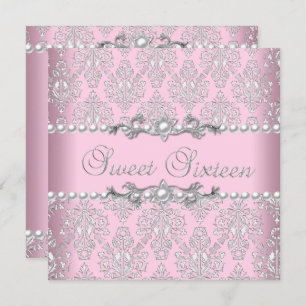 Sweet 16 Sechzehn Pink Silver White Pearl Lace Einladung