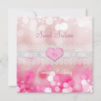 Sweet 16 Sechzehn Pink White Lace Geburtstagsparty Einladung