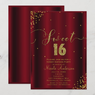 SWEET 16 Sechzehn Red & Gold Confetti Ecken Einladung