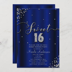 SWEET 16 Sechzehn Royal Blue Silver Confetti Corne Einladung