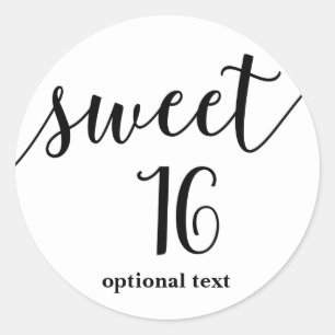 SWEET 16 sechzehn schwarze Skript-Art Party-Favor Runder Aufkleber
