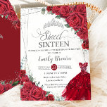 Sweet 16 Sechzehn Silber Rote Rosen Blumenkleid Einladung<br><div class="desc">Personalisieren Sie diese schöne,  süße 16-Geburtstagseinladung mit eigener Formulierung einfach und schnell,  drücken Sie einfach die Schaltfläche Anpassen,  um den Stil und die Platzierung des Textes weiter zu ordnen und zu formatieren. Passende Artikel im Shop erhältlich! c) Das glückliche Cat Studio</div>