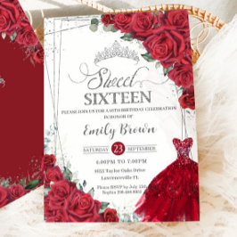 Sweet 16 Sechzehn Silber Rote Rosen Blumenkleid Einladung