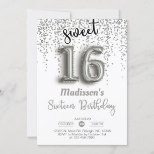 Sweet 16 sechzehn Silberballon Geburtstag einladen Einladung